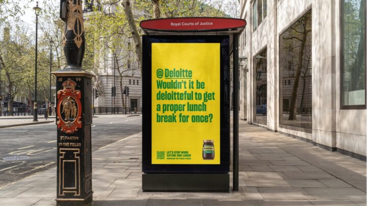 Poster with green type on a yellow background