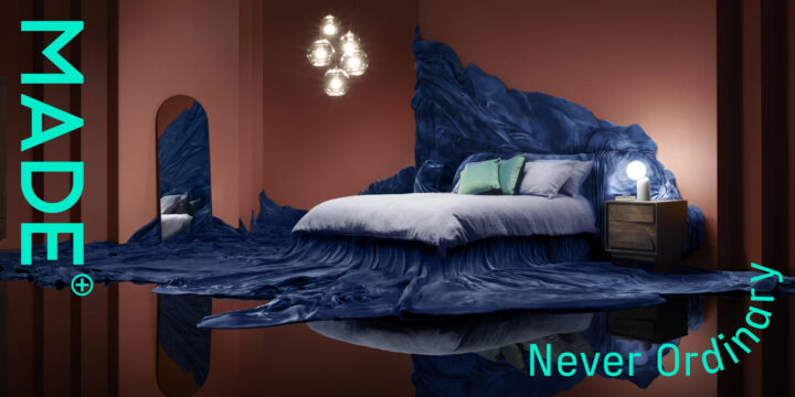 Image of a bedroom with fabric creeping out of the bed along the floor and up the walls