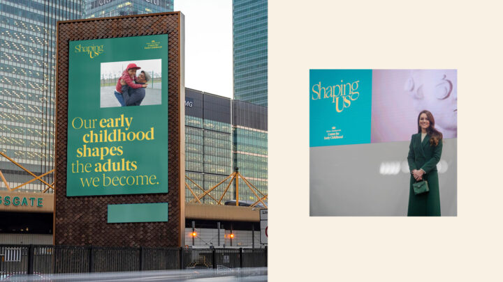 Billboard and Princess of Wales standing in front of a shaping us logo