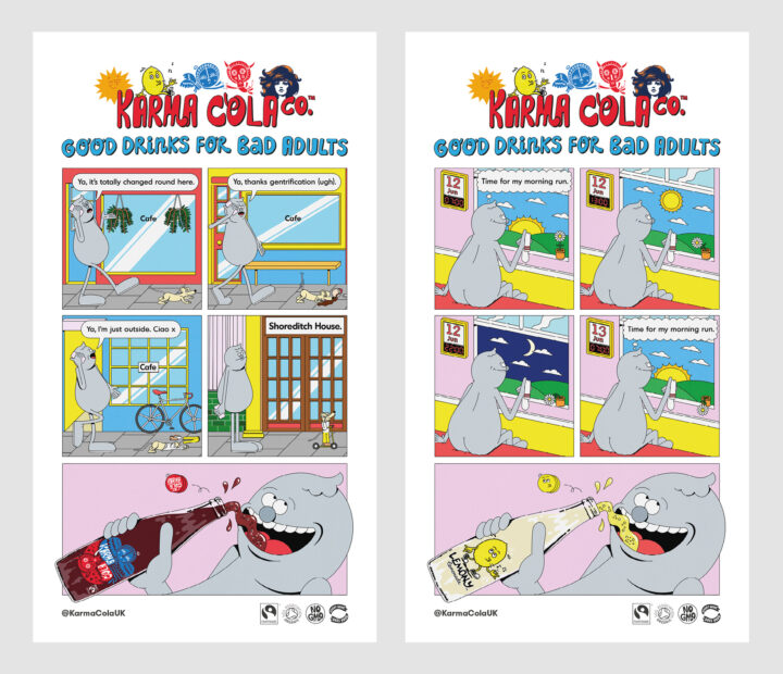 Karma Cola cartoon spreads