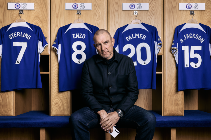 Vinny Jones in front of Chelsea football tee's